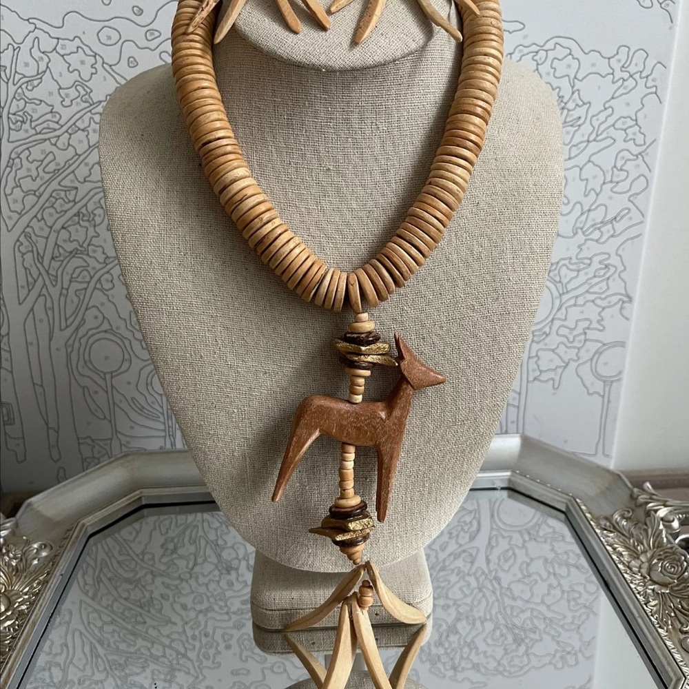Philippine Genuine Coco & Wood Beaded Necklace + Earrings